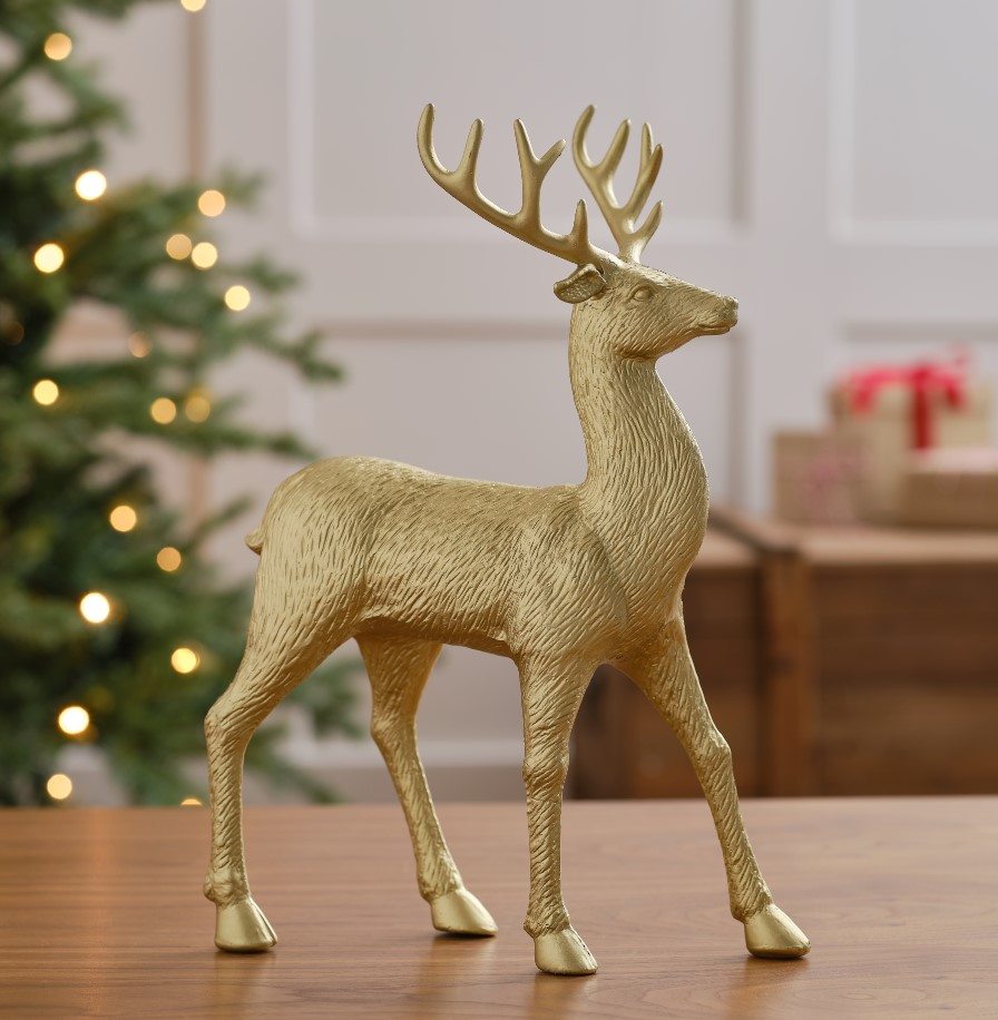 Decoratiune Ren, plastic, 32 cm, auriu