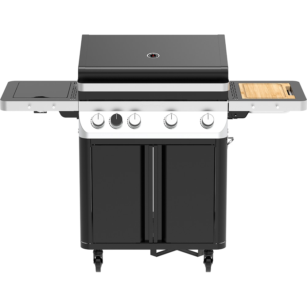 Grata pe gaz Goodhome Attaia 4.1, aprindere electronica, termometru, fonta, negru-argintiu