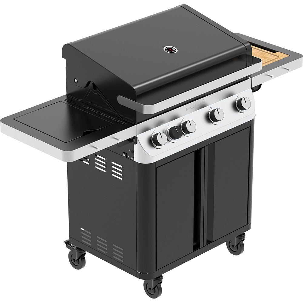 Grata pe gaz Goodhome Attaia 4.1, aprindere electronica, termometru, fonta, negru-argintiu