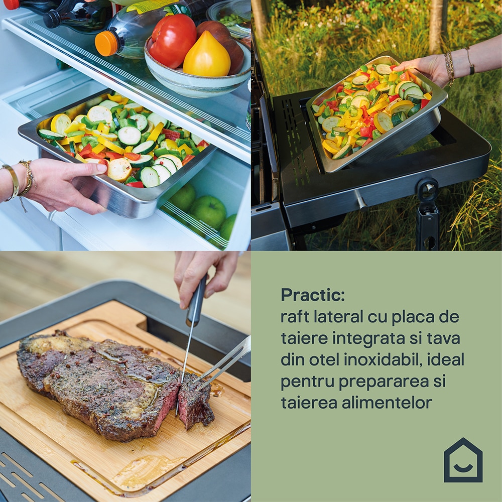 Grata pe gaz Goodhome Attaia 4.1, aprindere electronica, termometru, fonta, negru-argintiu