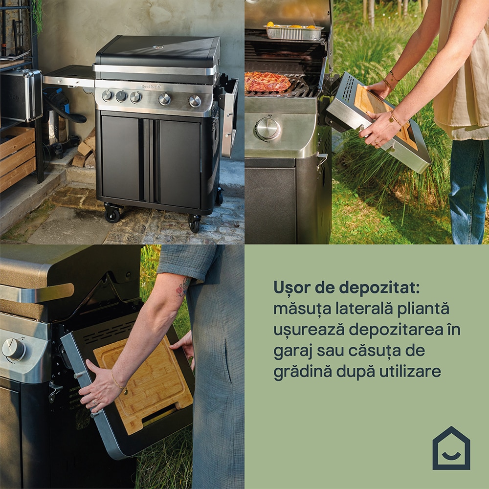 Grata pe gaz Goodhome Attaia 4.1, aprindere electronica, termometru, fonta, negru-argintiu
