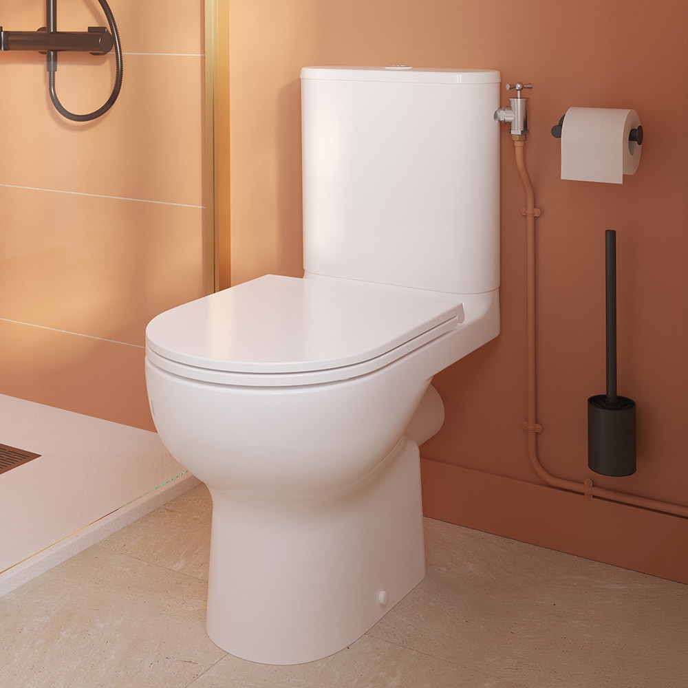 Set vas WC GOODHOME Cavally, ceramica, evacuare orizontala, rezervor 3/4.5 l, capac SoftClose, alb
