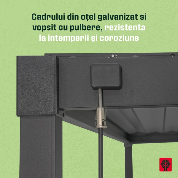 Pergola patrata, bioclimatic, otel, gri antracit, 3 x 3 m, 2.4 m inaltime  Klikstrom Tehuano