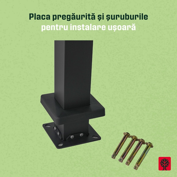 Pergola patrata, bioclimatic, otel, gri antracit, 3 x 3 m, 2.4 m inaltime  Klikstrom Tehuano