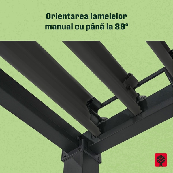 Pergola patrata, bioclimatic, otel, gri antracit, 3 x 3 m, 2.4 m inaltime  Klikstrom Tehuano