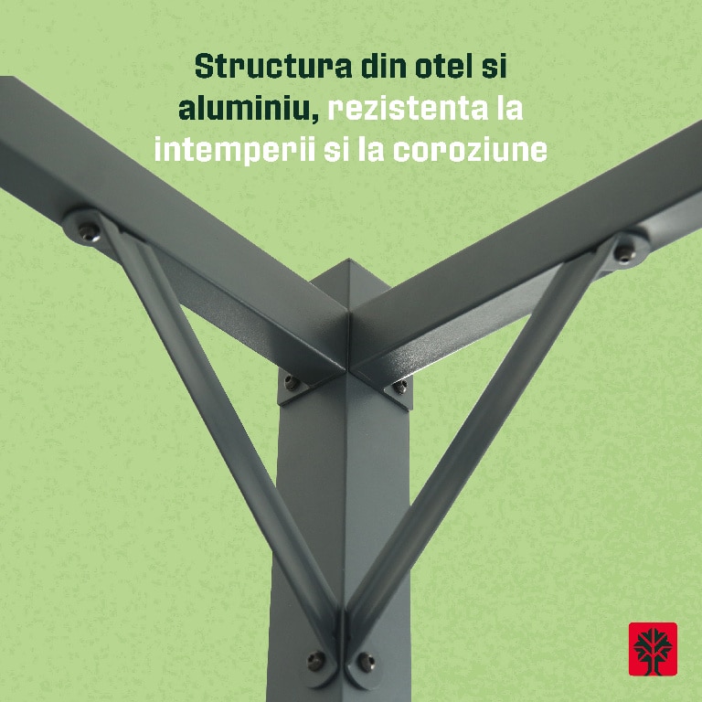 Pergola gradina Klikstrom Alize, otel/ poliester, 3 x 3 x 2.32 m, gri