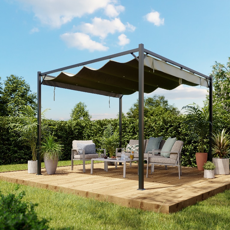 Pergola gradina Klikstrom Alize, otel/ poliester, 3 x 3 x 2.32 m, gri