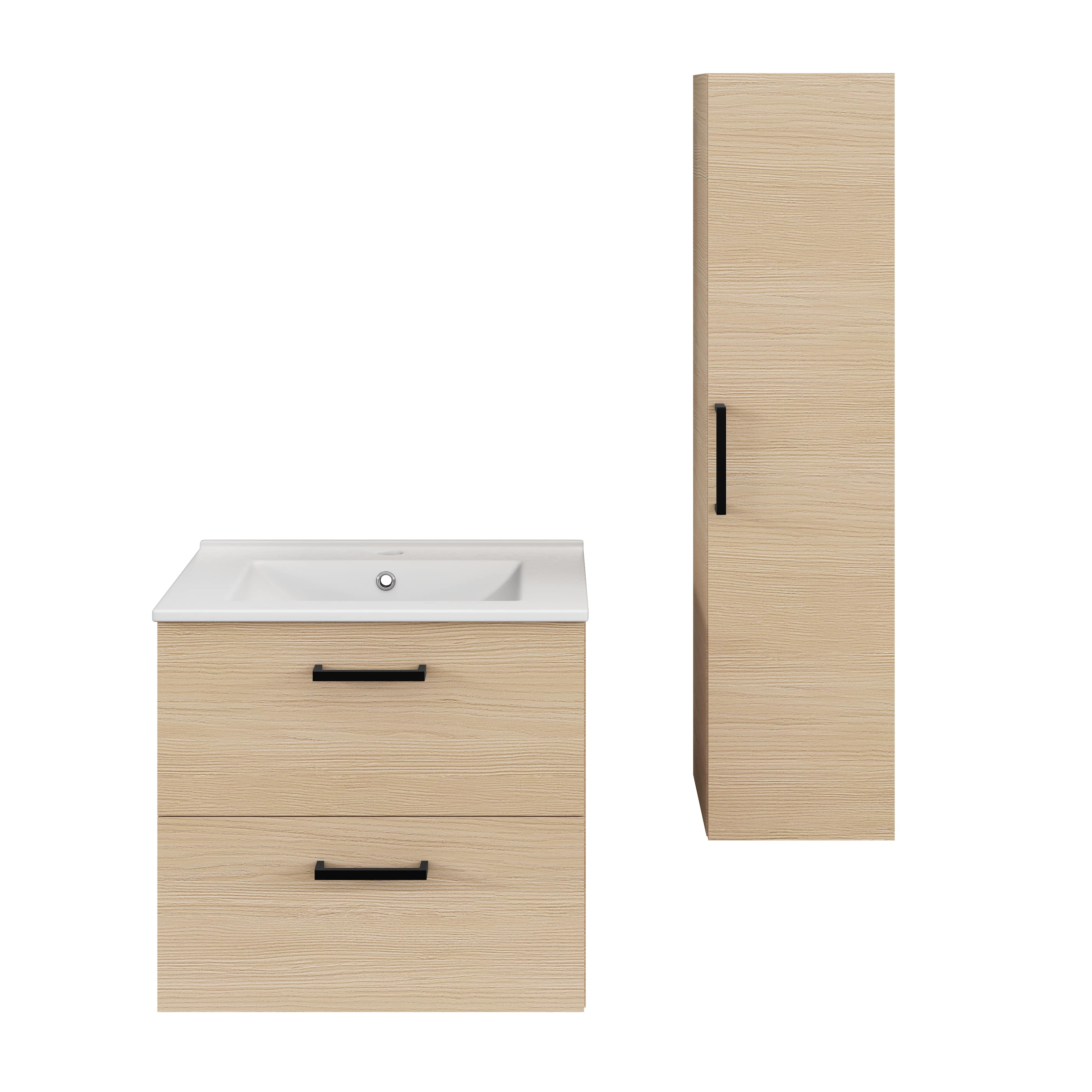 Baza pentru lavoar, suspendata, decor stejar, 60 cm  Pyxis