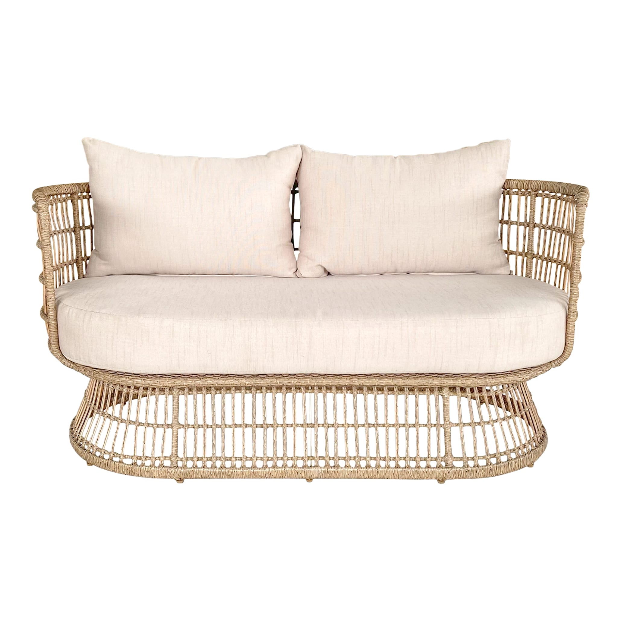 Set mobilier gradina/terasa GoodHome Palm, 2 fotolii + 1 canapea + 1 masa. 4 piese, crem