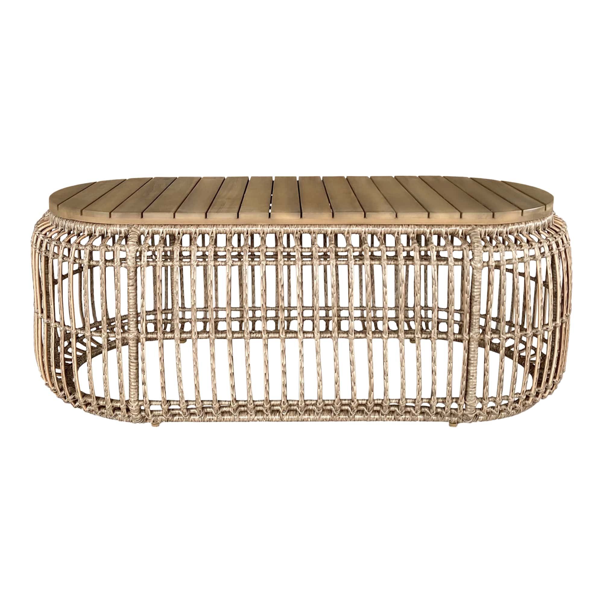 Set mobilier gradina/terasa GoodHome Palm, 2 fotolii + 1 canapea + 1 masa. 4 piese, crem