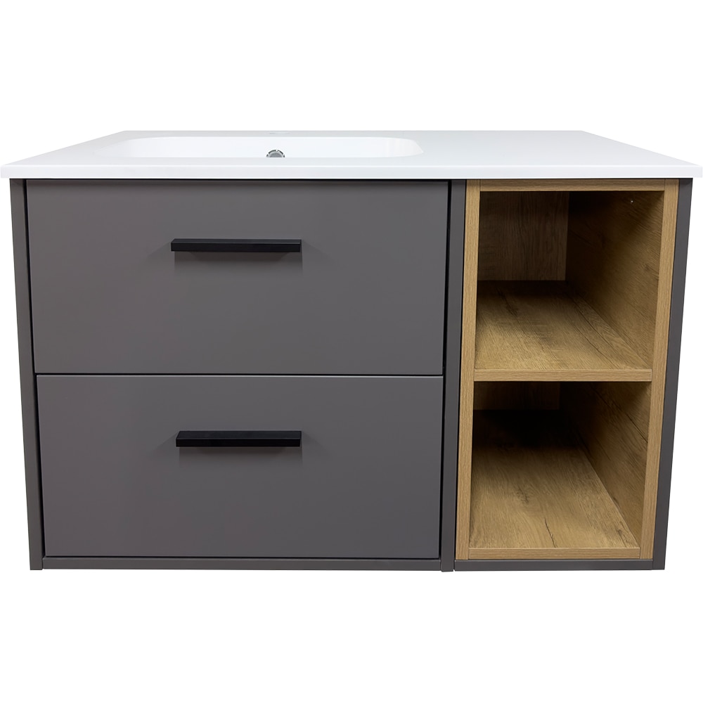 Set baza cu lavoar si oglinda Tolman, 80 cm, gri