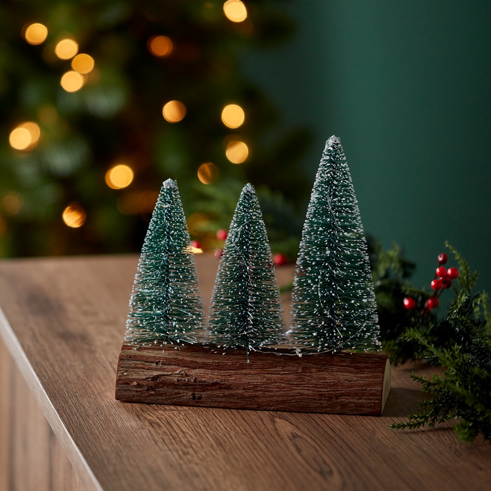Decoratiune masa Brazi, LED, 20.2 x 21 cm, verde-maro