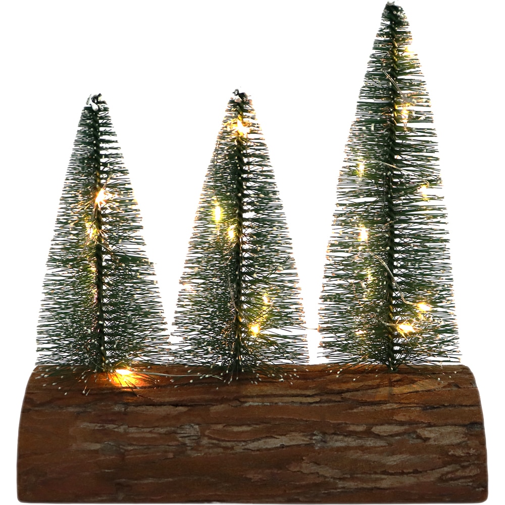 Decoratiune masa Brazi, LED, 20.2 x 21 cm, verde-maro