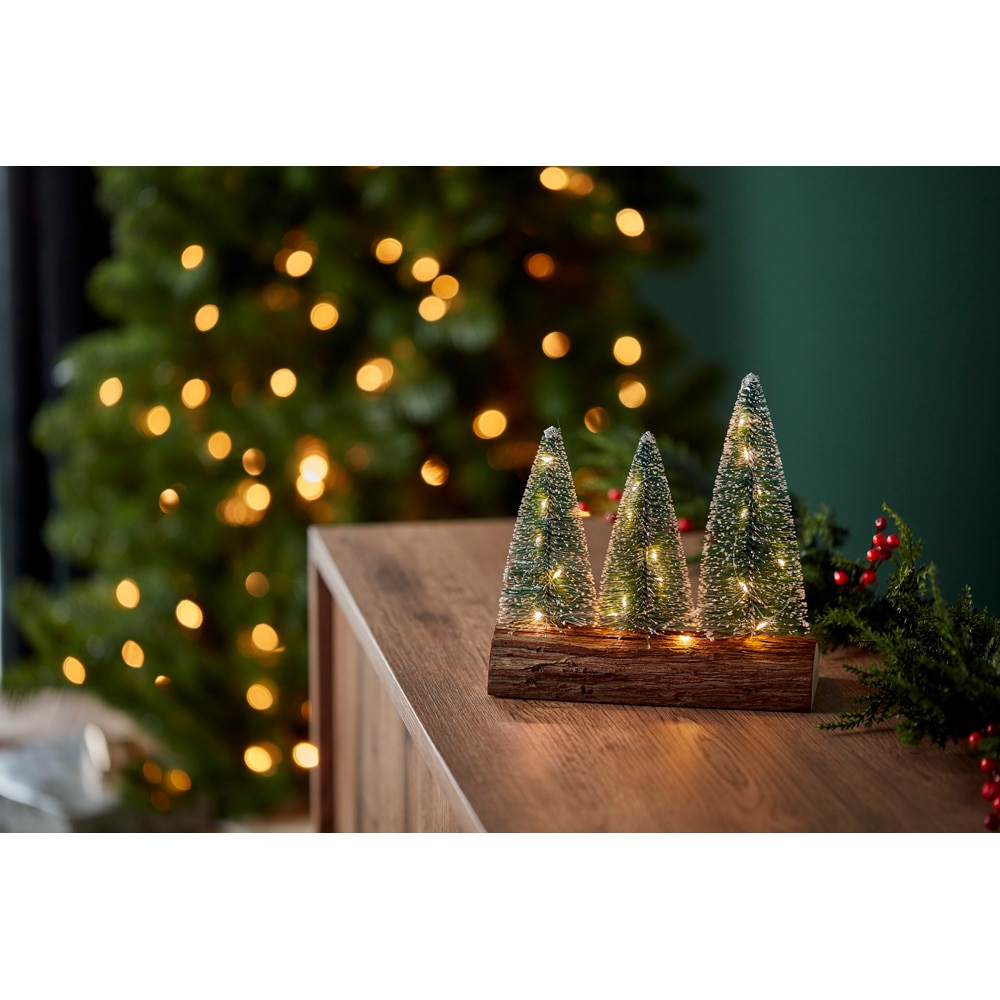 Decoratiune masa Brazi, LED, 20.2 x 21 cm, verde-maro