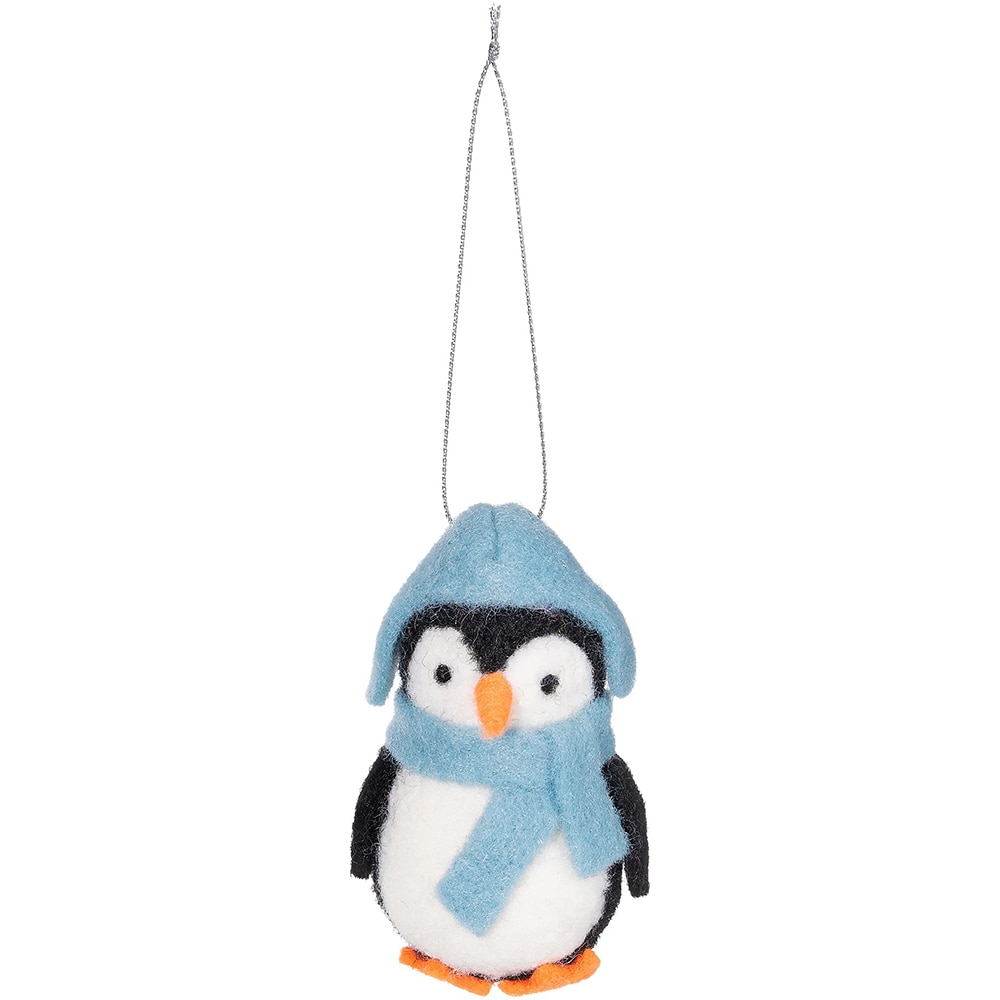 Decoratiune brad pinguin cu caciula, 10x5 cm