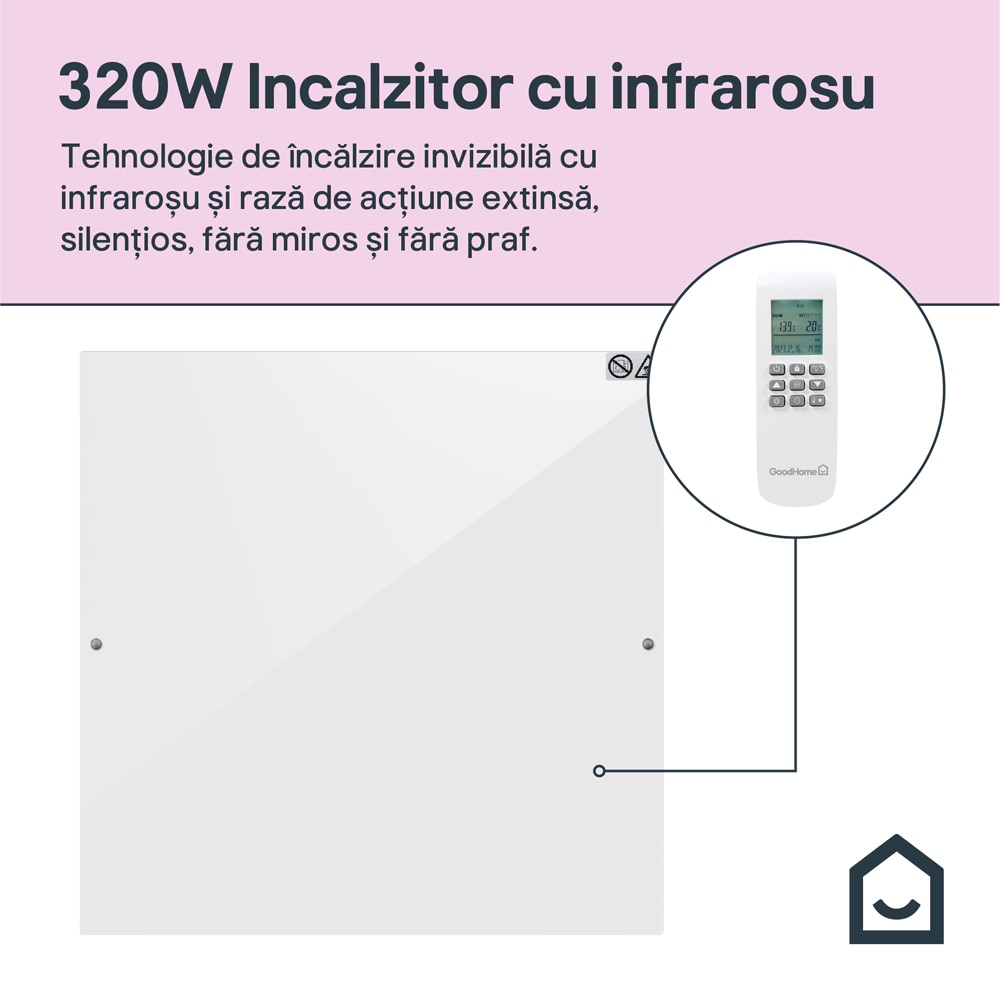Panou radiant infrarosu GoodHome Basilisk G0606W, 320W, Telecomanda, alb