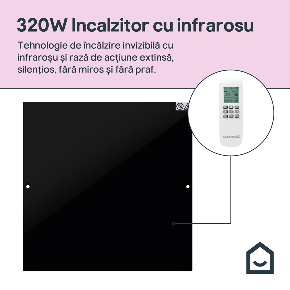 Panou radiant infrarosu GoodHome Basilisk G0606B, 320W, Telecomanda, negru