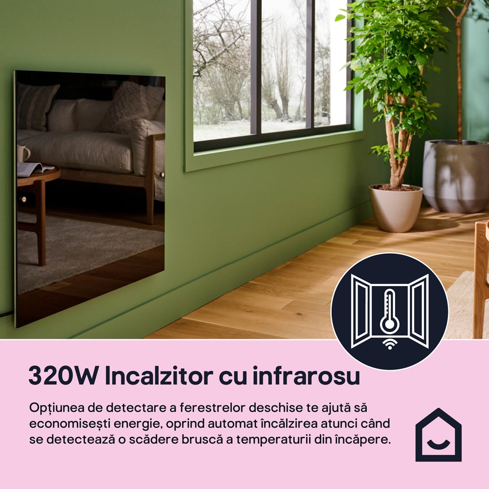 Panou radiant infrarosu GoodHome Basilisk G0606B, 320W, Telecomanda, negru