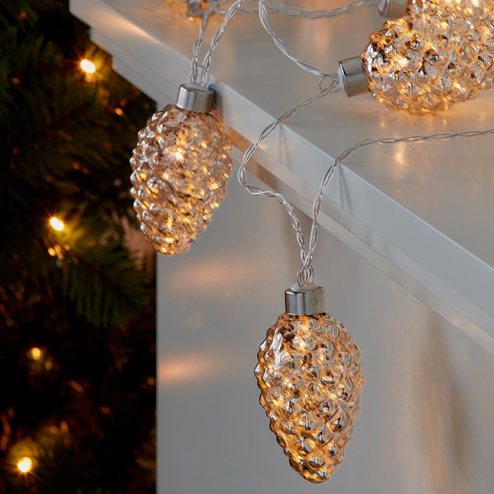 Instalatie Conuri de Craciun 10 LED-uri, 1.65 m, pe baterie, transparent, lumina alb cald