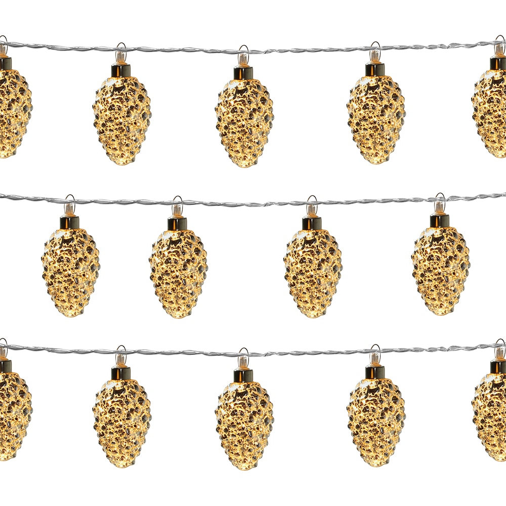 Instalatie Conuri de Craciun 10 LED-uri, 1.65 m, pe baterie, transparent, lumina alb cald