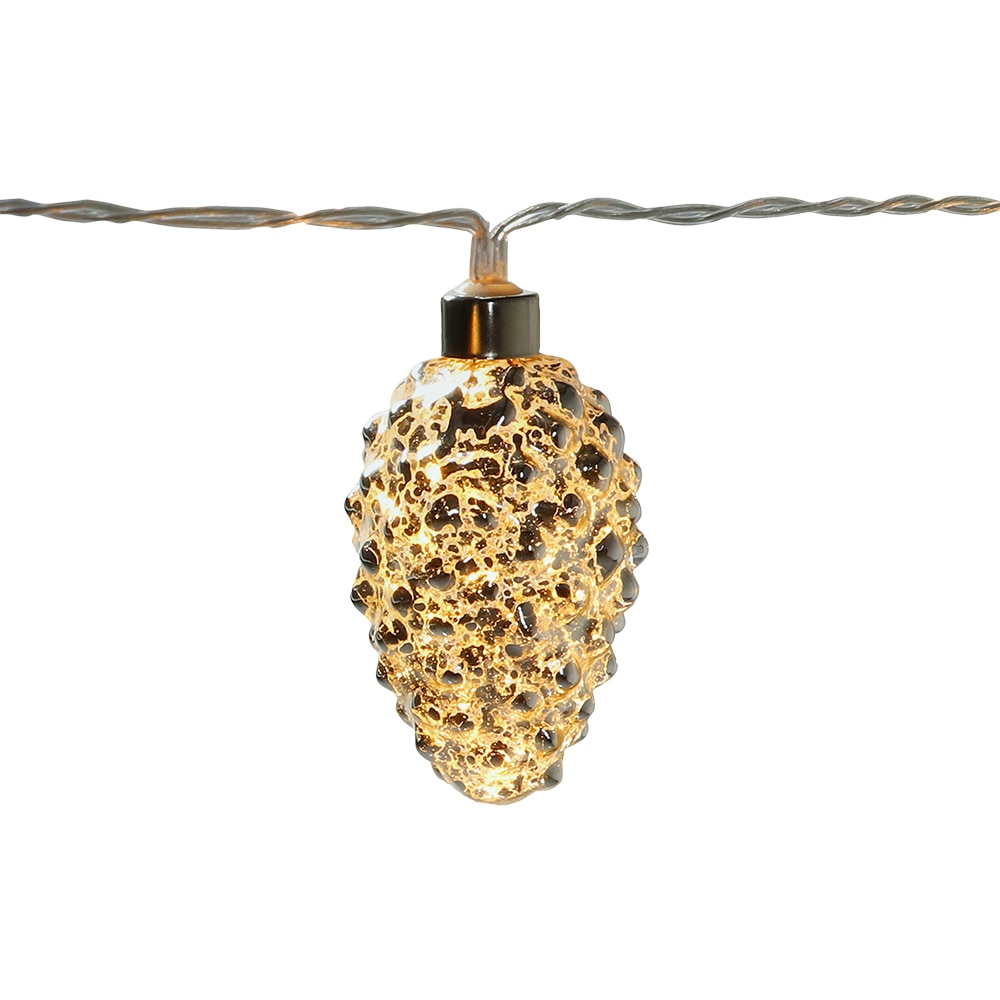 Instalatie Conuri de Craciun 10 LED-uri, 1.65 m, pe baterie, transparent, lumina alb cald