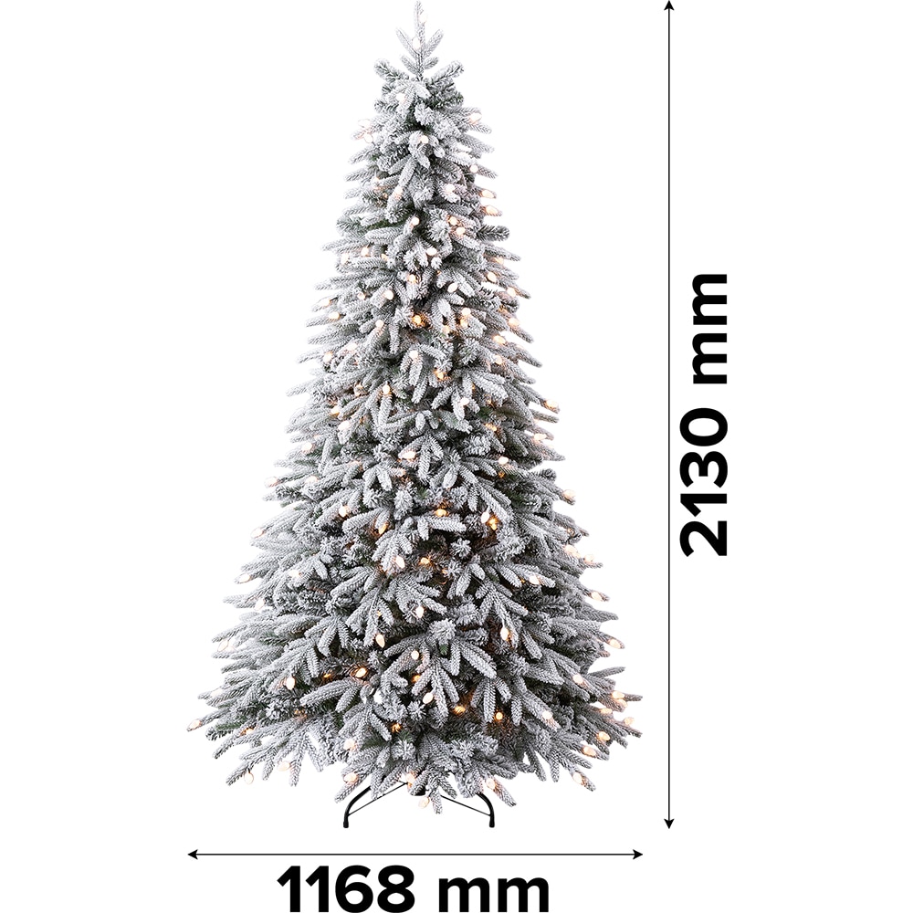 Brad artificial Octanis, ramuri ninse, lumina alb cald, 213 cm, verde