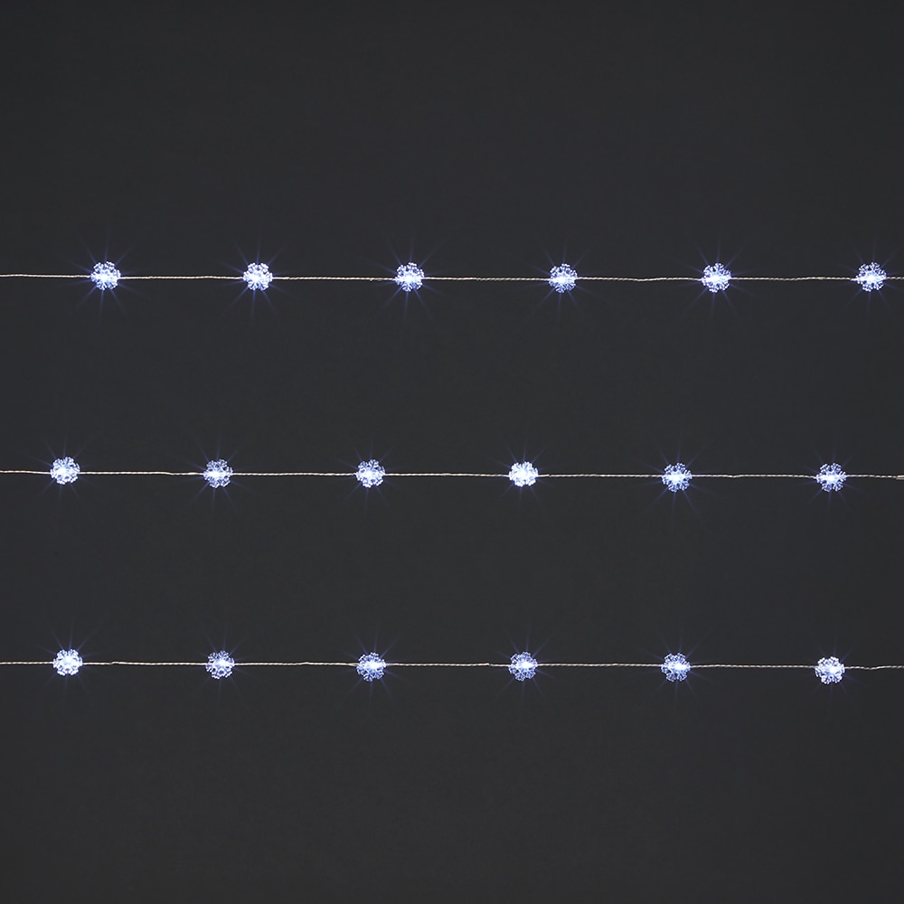 Instalatie Fulg de Nea de Craciun 100 LED-uri, 8.22 m, pe baterie, argintiu, lumina alb rece