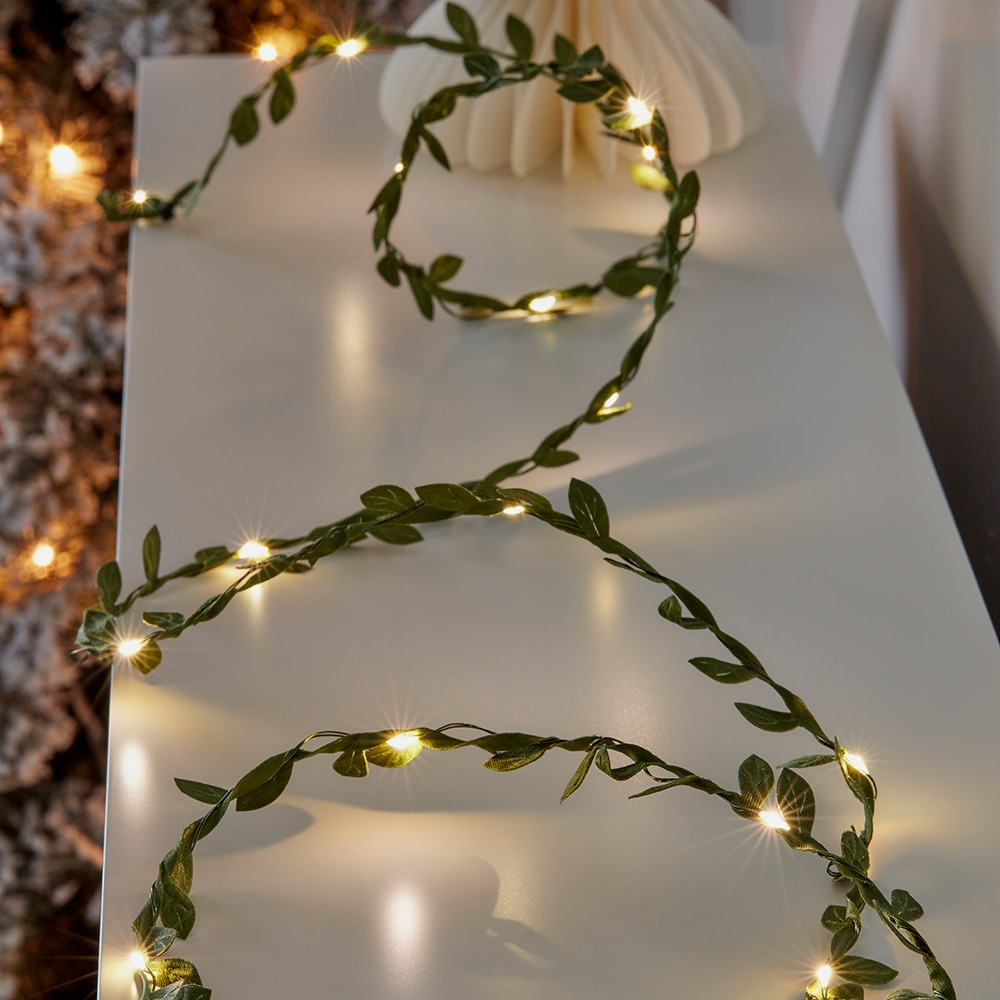 Instalatie Craciun 20 LED-uri, 2.2 m, pe baterie, verde, lumina alb cald