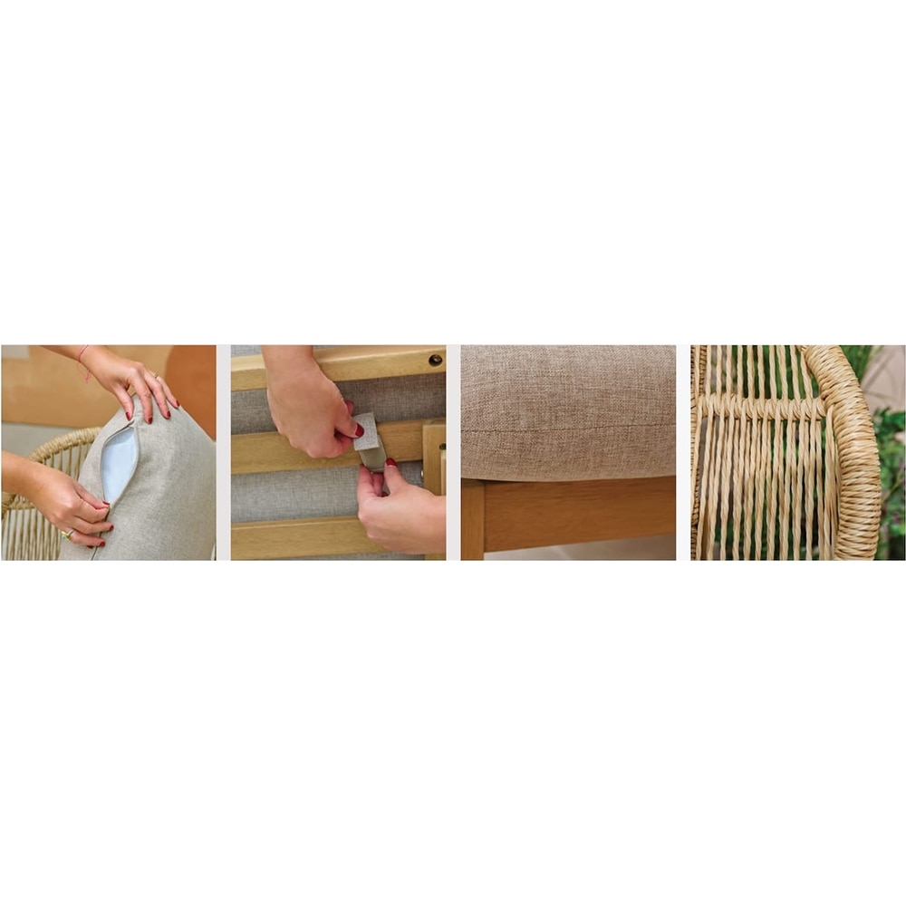 Set mobilier gradina/terasa GoodHome Hania, 4 piese, masa + 2 fotolii + canapea, crem