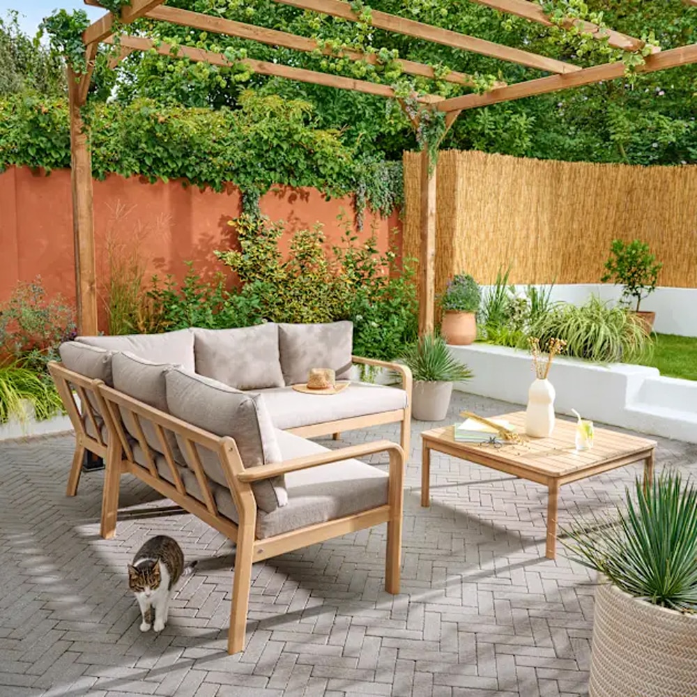 Set mobilier gradina/terasa GoodHome Riveo, 5 piese, 2 canapele + fotoliu colt + masa, gri