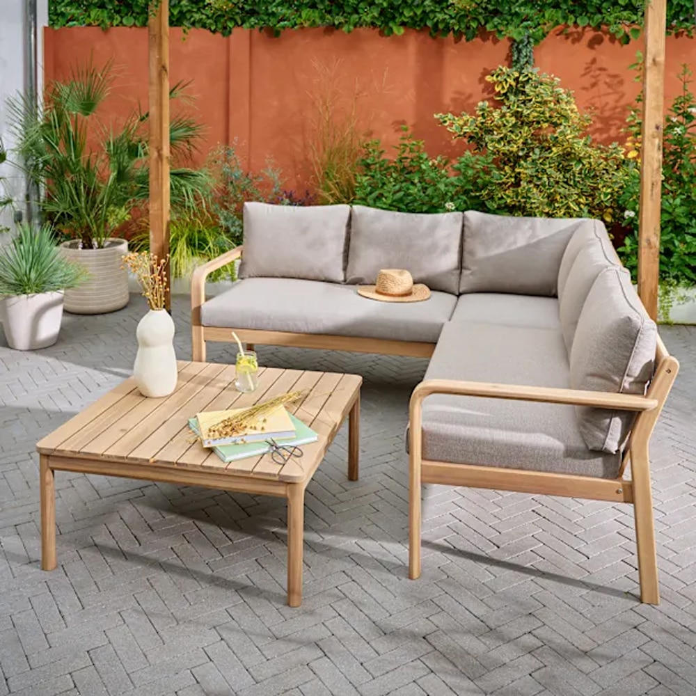 Set mobilier gradina/terasa GoodHome Riveo, 5 piese, 2 canapele + fotoliu colt + masa, gri