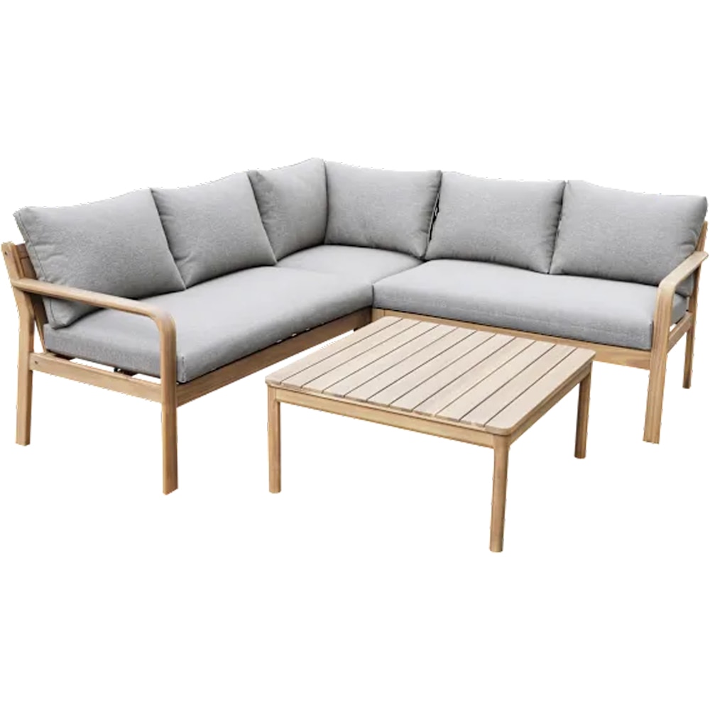 Set mobilier gradina/terasa GoodHome Riveo, 5 piese, 2 canapele + fotoliu colt + masa, gri