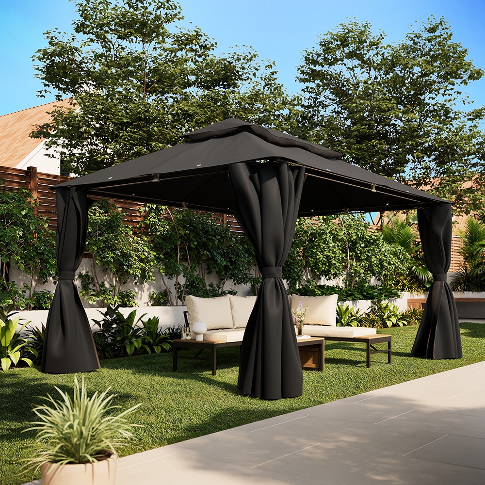 Pavilion gradinta GOODHOME Thar, 3 x 4 x 2.7 cm, poliester si otel, gri inchis