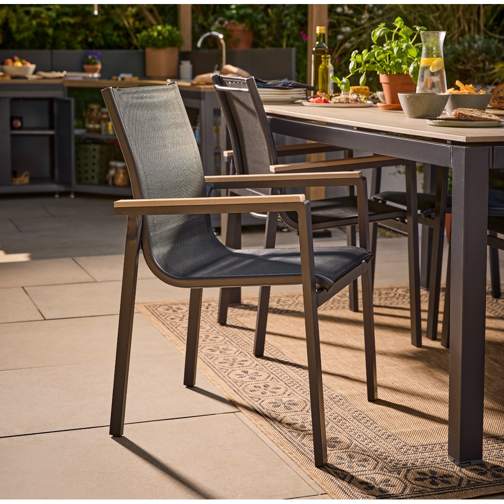 Scaun terasa Aconite, aluminiu, 56 x 58.8 x 87 cm, negru