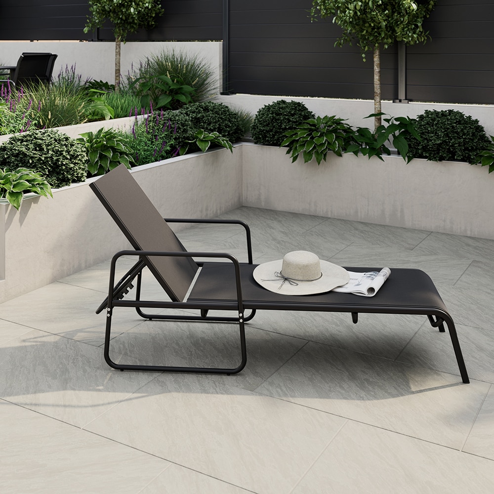 Set 2 sezlonguri pentru gradina KRISTA, 177 x 62 x 88 cm, textil, gri