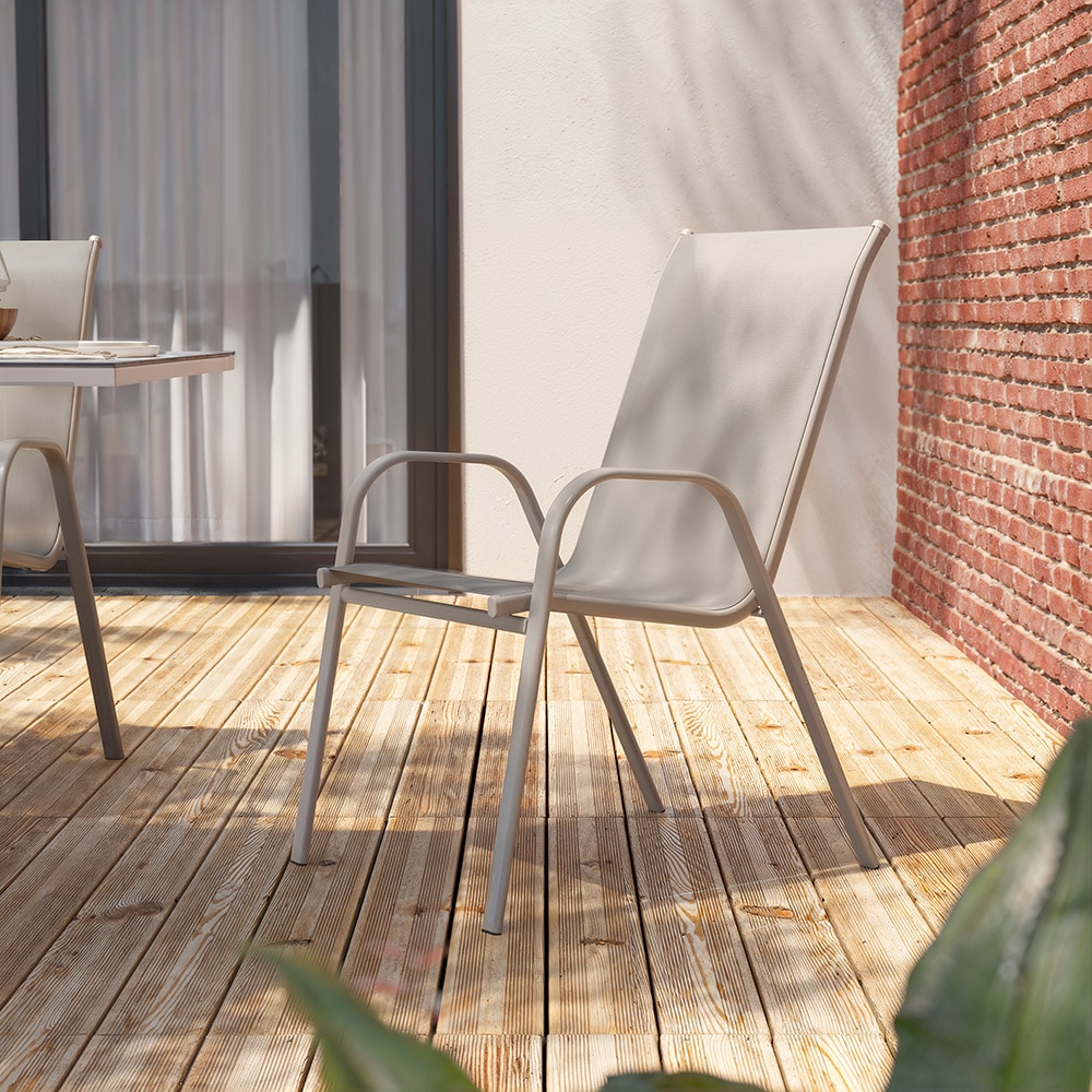 Scaun terasa GOODHOME Brava, 54 x 71.5 x 92.5 cm, sarcina maxima 100 kg, otel si PVC, argintiu