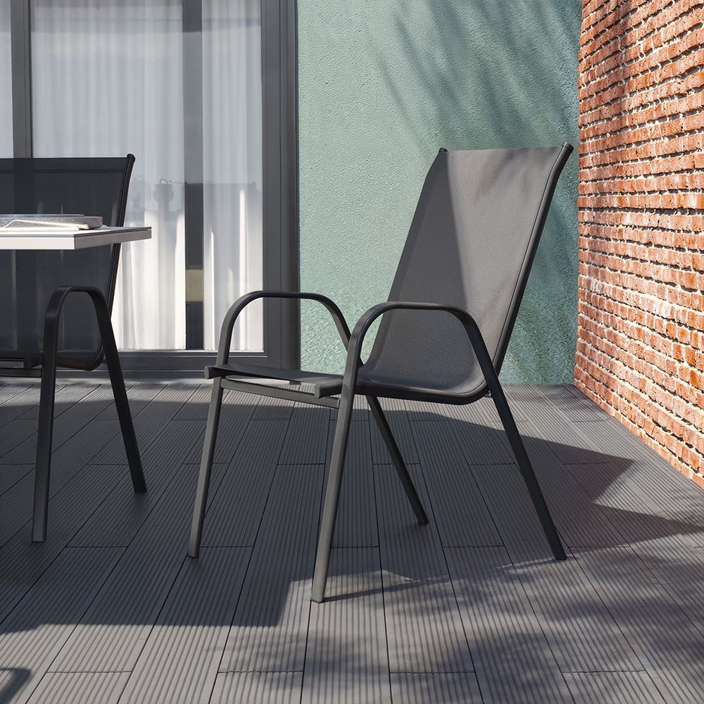 Scaun terasa GOODHOME Brava, 54 x 71.5 x 92.5 cm, sarcina maxima 100 kg, otel si PVC, negru