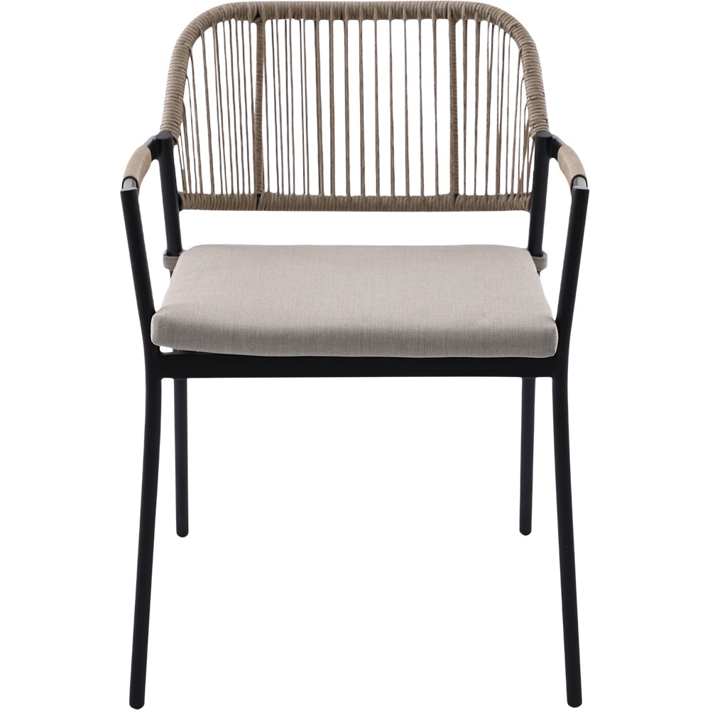 Scaun dining terasa GOODHOME Siliana, 56 x 59 x 76 cm, perna poliester inclusa, sarcina maxima 100 kg, otel si ratan, maro/negru