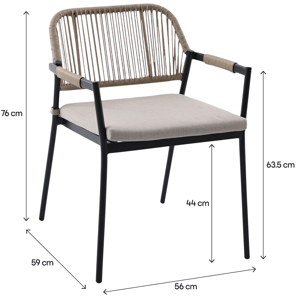 Scaun dining terasa GOODHOME Siliana, 56 x 59 x 76 cm, perna poliester inclusa, sarcina maxima 100 kg, otel si ratan, maro/negru
