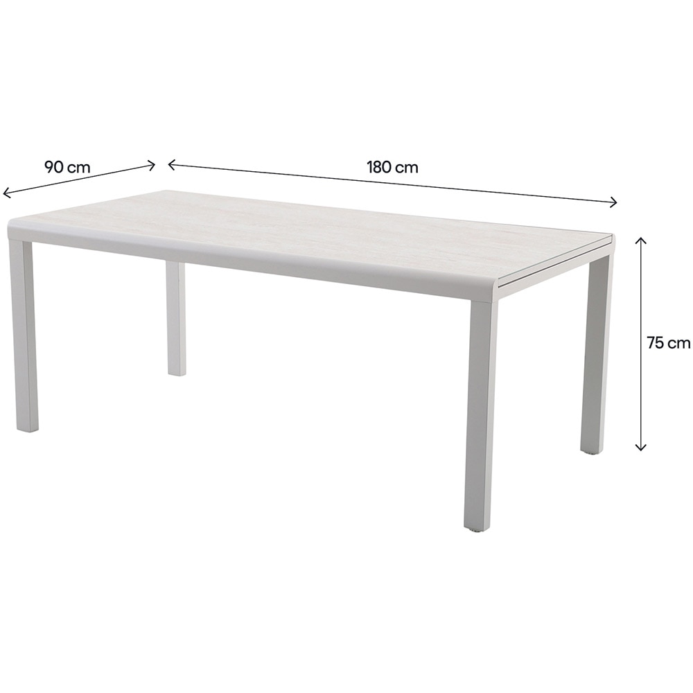 Masa extensibila gradina GOODHOME Mallia, 180-240 x 90 x 75 cm, aluminiu si sticla securizata, alb