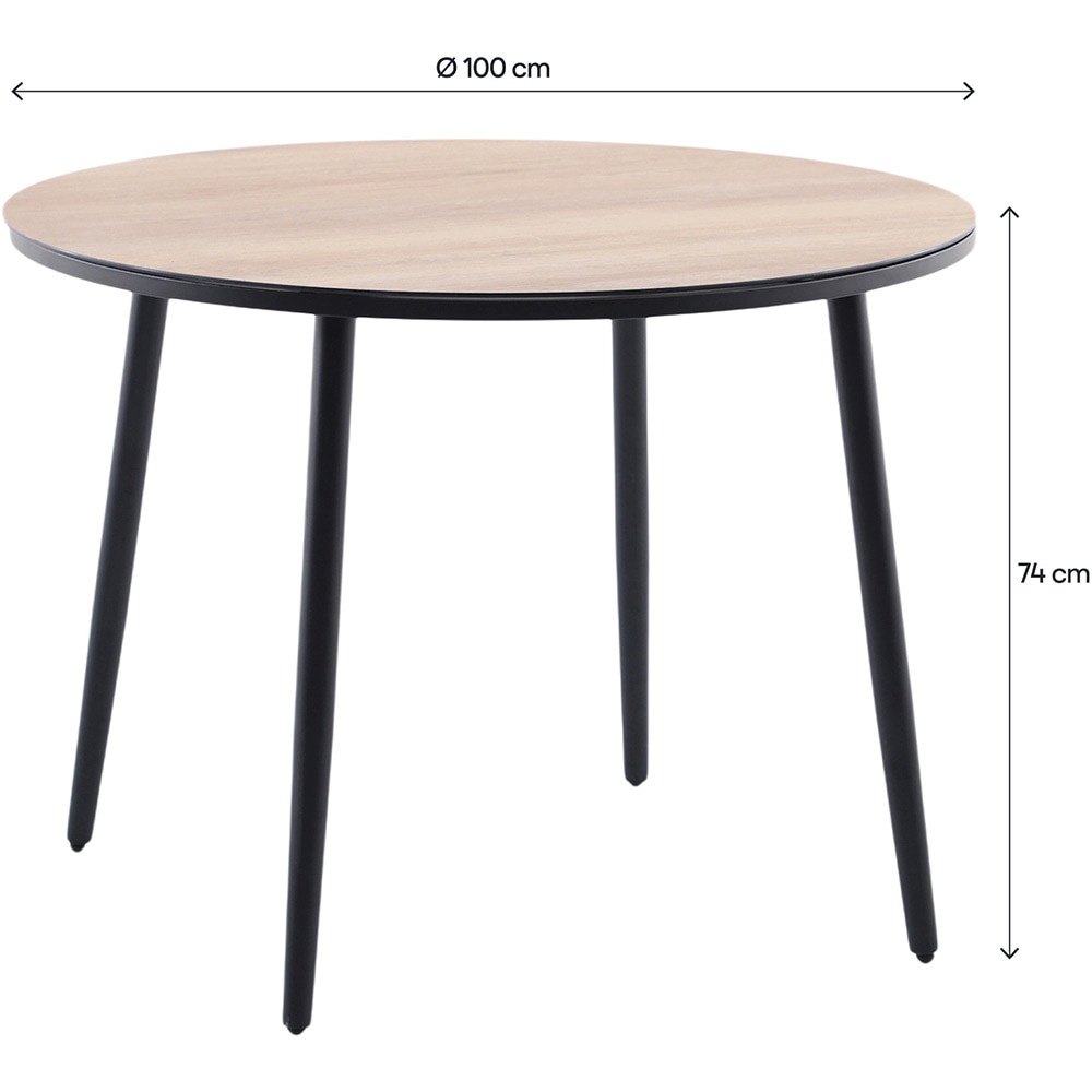 Masa dining gradina GOODHOME Siliana, 74 x 100 cm, otel si sticla securizata, maro/negru