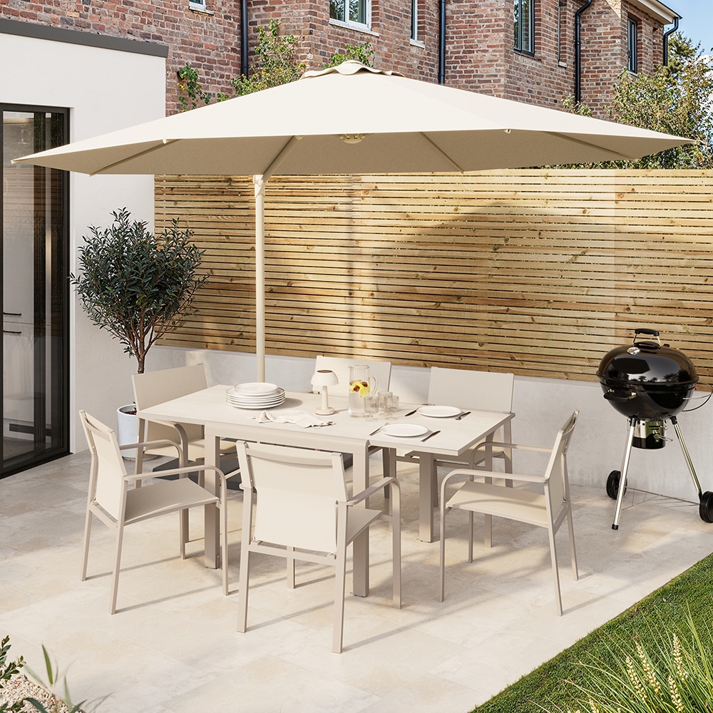 Masa GOODHOME Mallia, 6 locuri, 180 x 90 x 75cm, alb