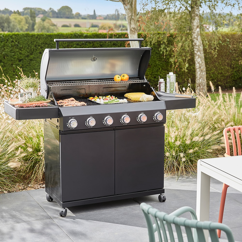 Gratar pe gaz GOODHOME Praden, 6 arzatoare, 4 role, negru