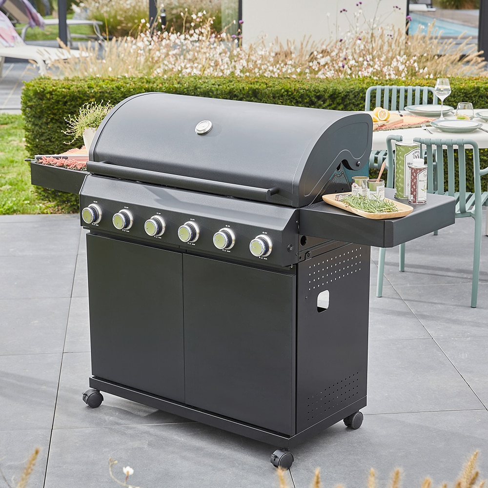 Gratar pe gaz GOODHOME Praden, 6 arzatoare, 4 role, negru