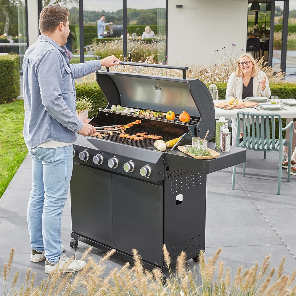 Gratar pe gaz GOODHOME Praden, 6 arzatoare, 4 role, negru