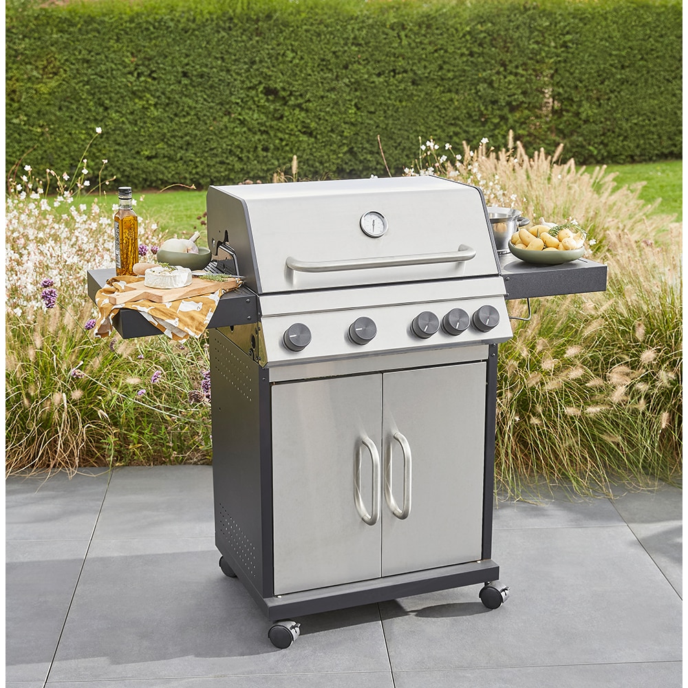 Gratar pe gaz AMAROK, 4 arzatoare, 4 role, argintiu