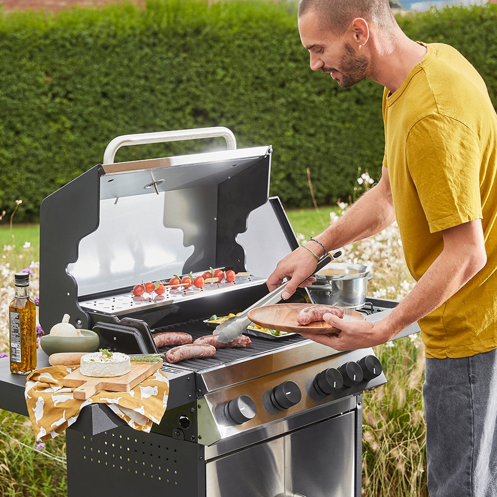 Gratar pe gaz AMAROK, 4 arzatoare, 4 role, argintiu