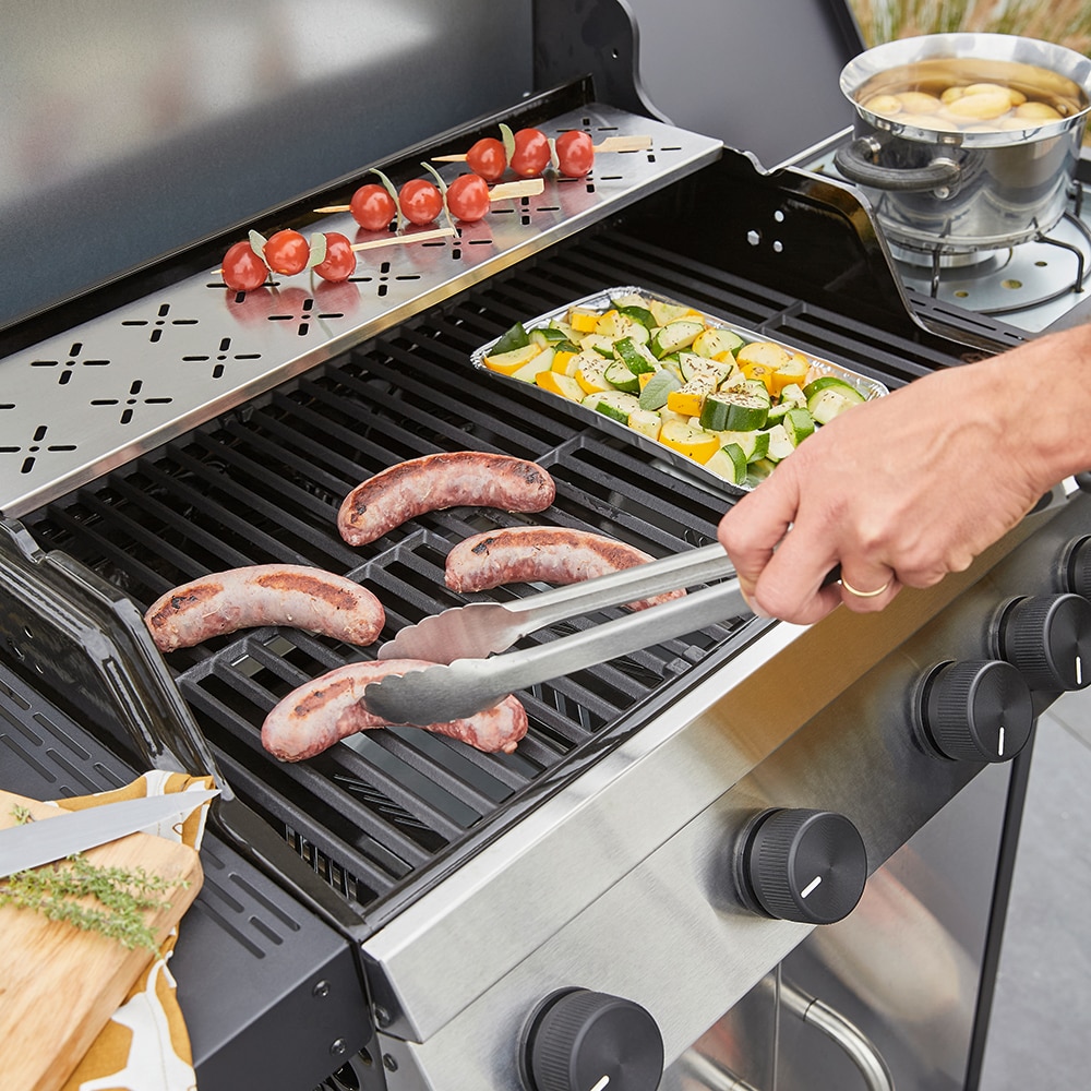 Gratar pe gaz AMAROK, 4 arzatoare, 4 role, argintiu