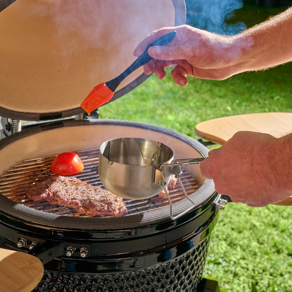 Set oala pentru sosuri si pensula GOODHOME, otel inoxidabil, 12.5 x 25.8 cm, argintiu