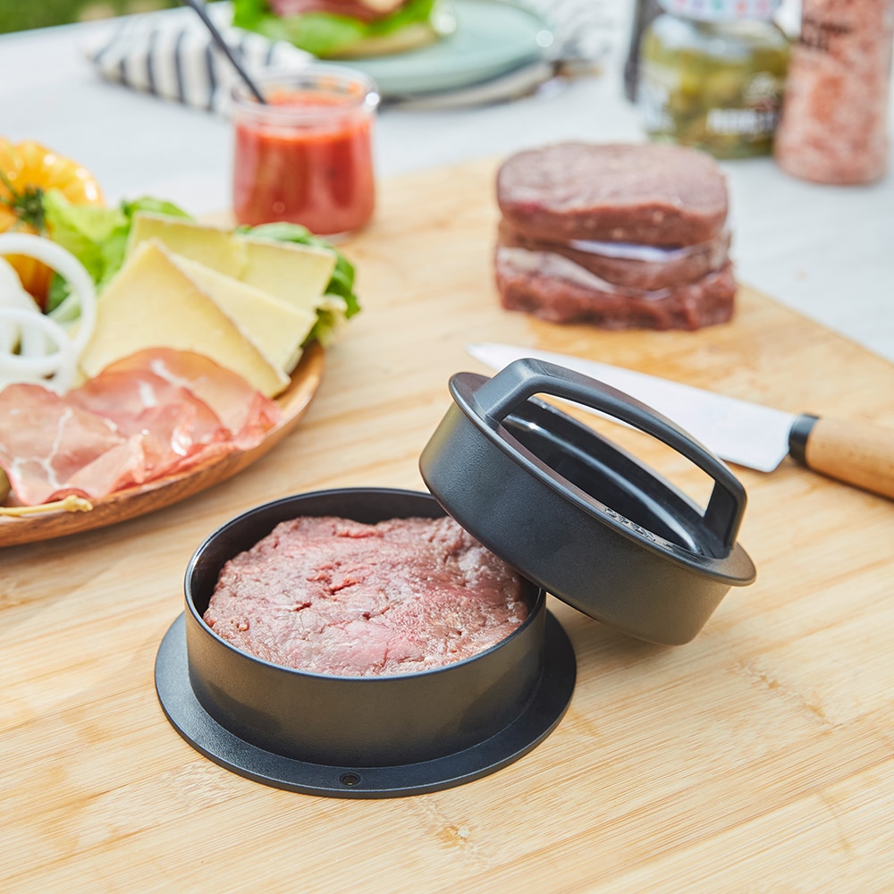 Presa burger, plastic, 12.5 cm, negru